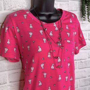 Justify Hot Pink Cat Lover’s Pocket Tee Shirt Top Tshirt Size Medium
